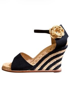 KATE SPADE Espadrille Wedge Heel Sandals Grenada Black Canvas Vintage ⭐️⭐️⭐️⭐️⭐️